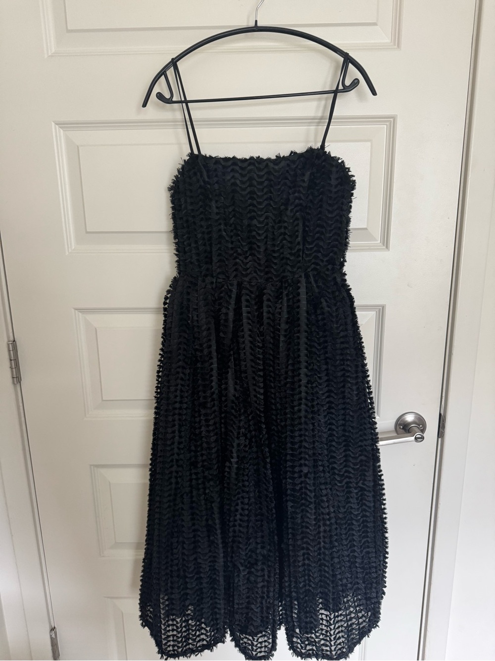 Astr Black Ruffle-Texture Midi Dress with Spaghetti Straps